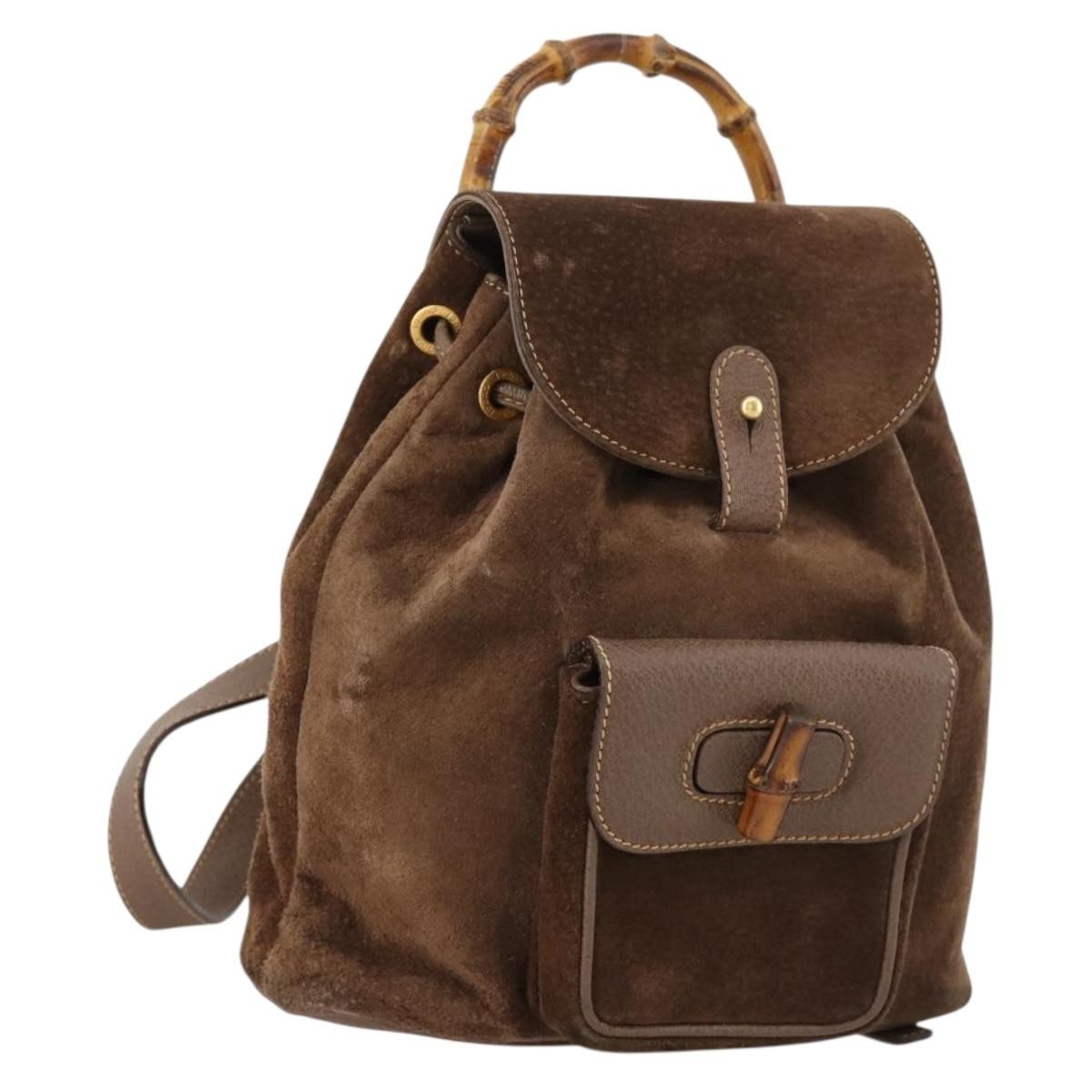 Gucci Gucci Bamboo Backpack Daim Brown Suede Backpack Bag (Pre-Owned)
