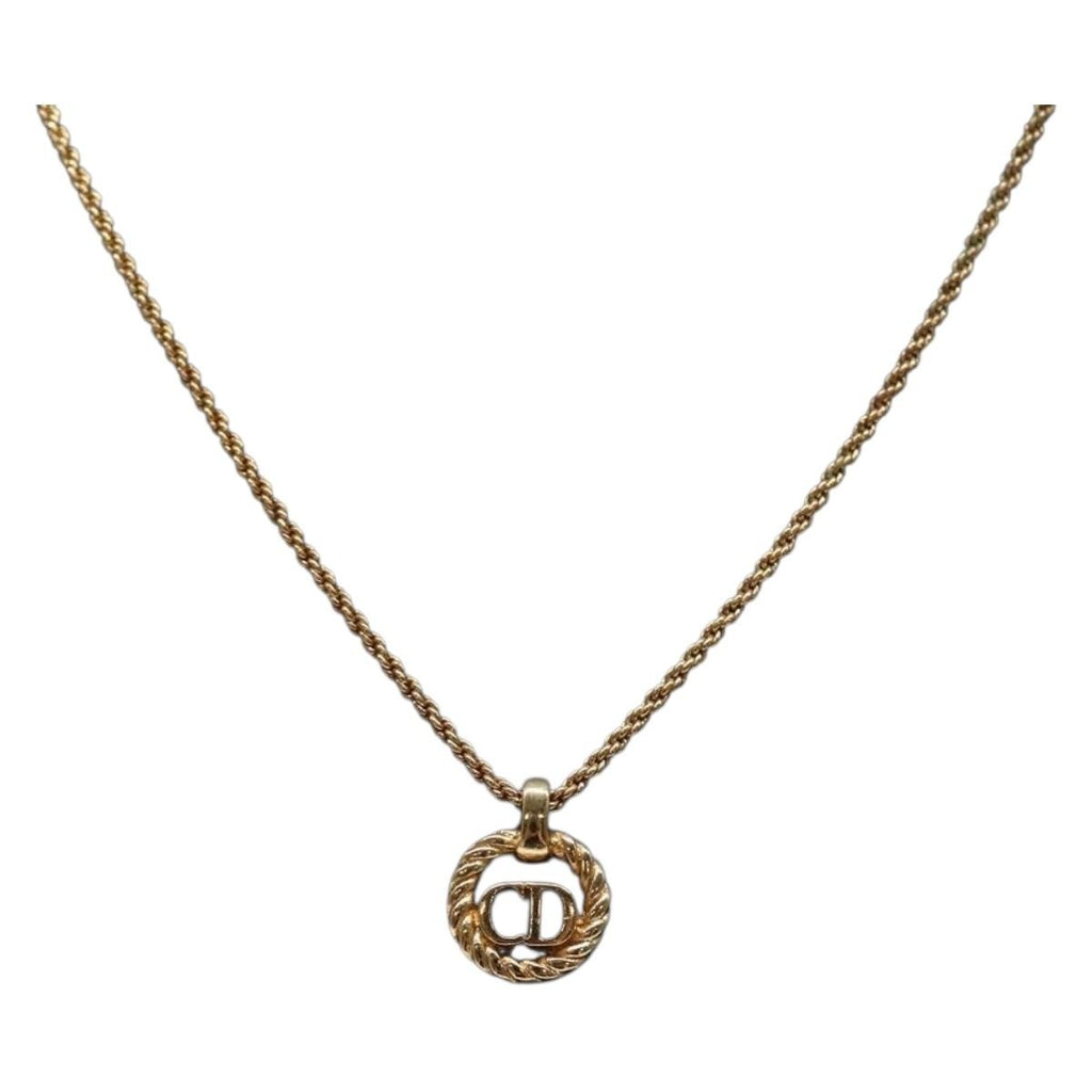 Christian Dior Cd Round Pendant Necklace Metal Gold Metal Jewelry (Pre-Owned)