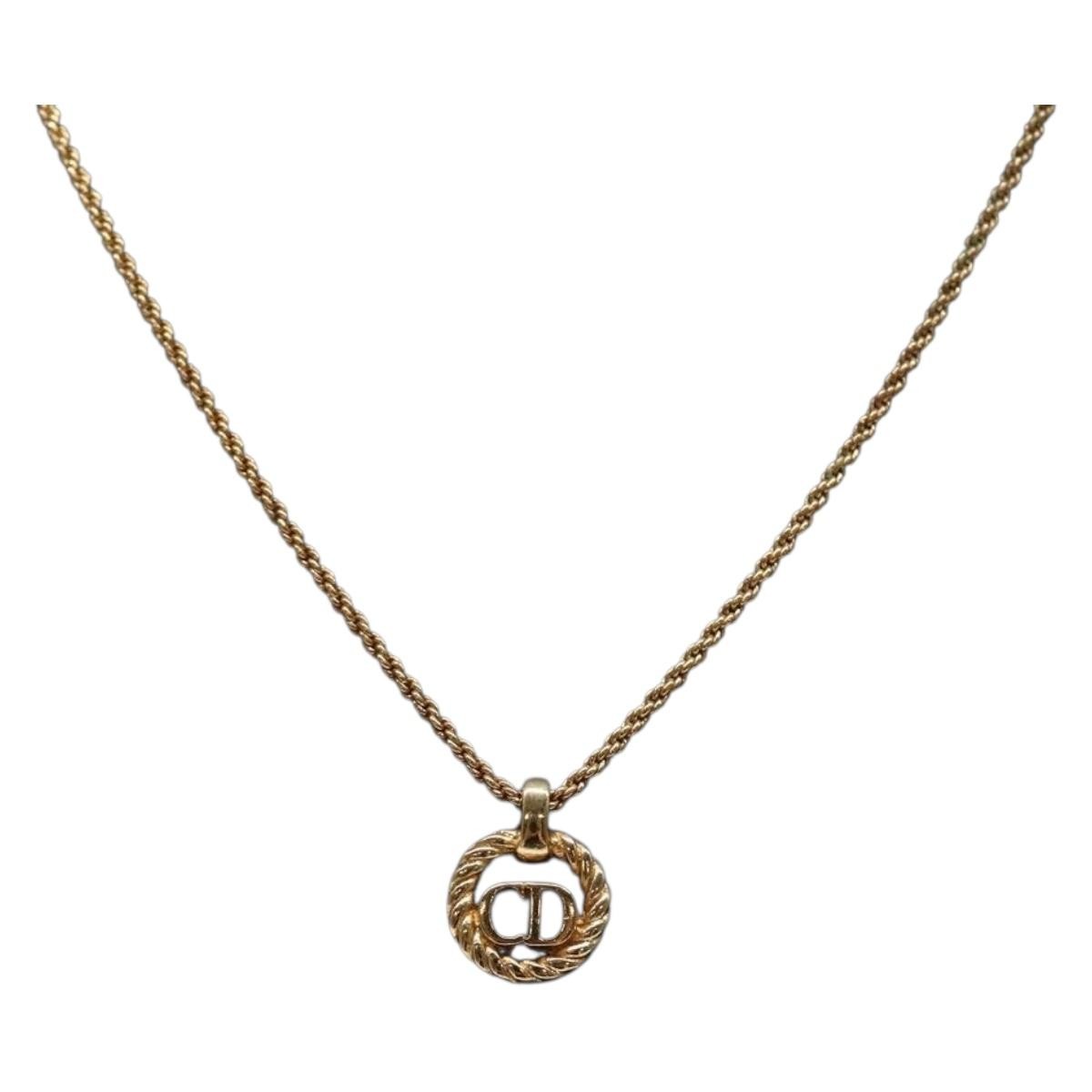 Christian Dior Cd Round Pendant Necklace Metal Gold Metal Jewelry (Pre-Owned)