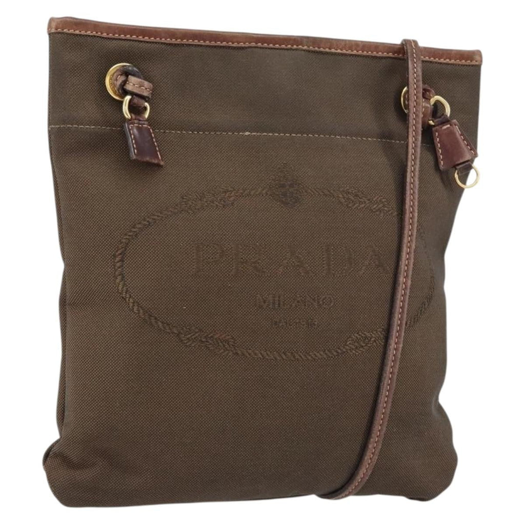 Prada Logo Flat Messenger Canvas Brown Canvas Shoulder Bag Bag