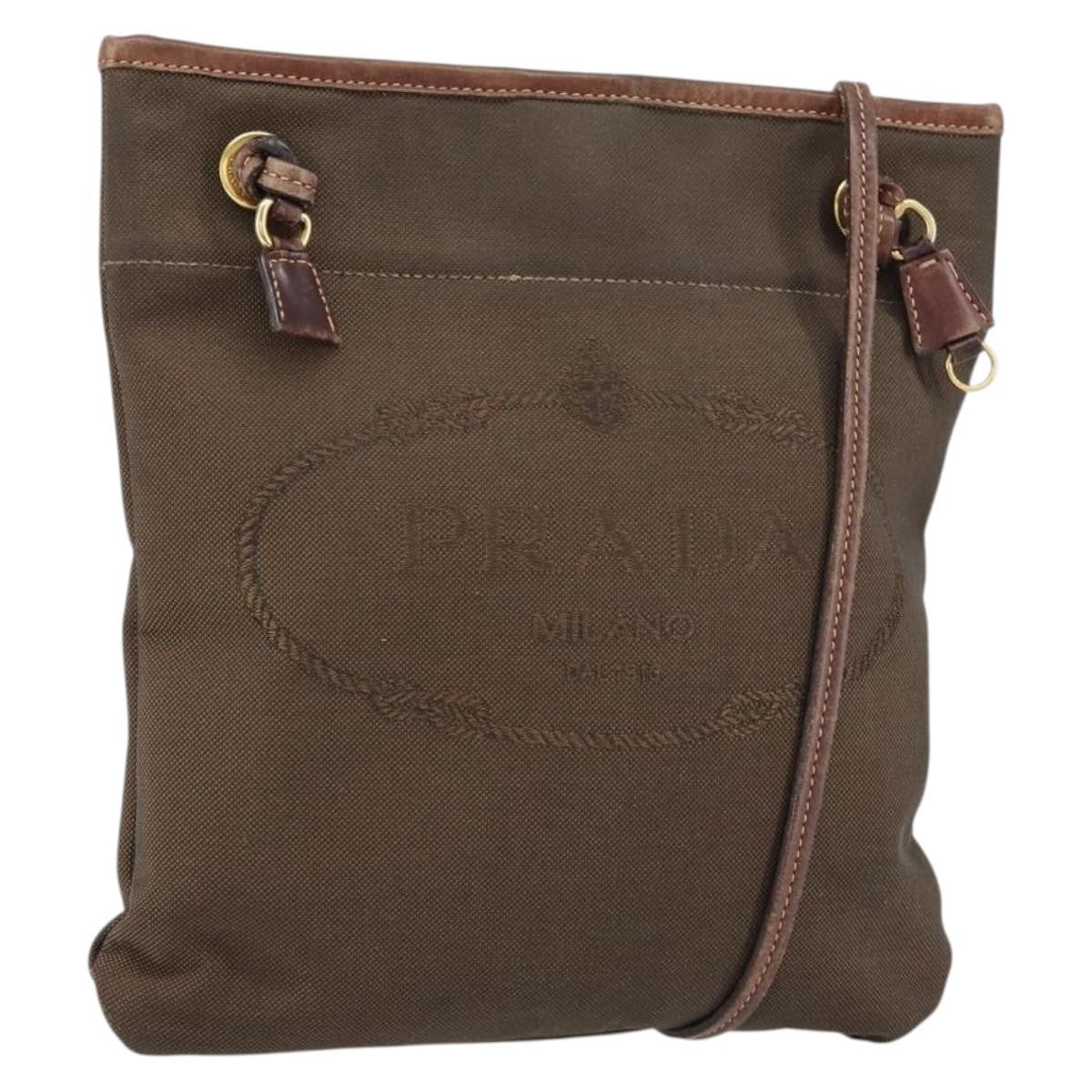 Prada Logo Flat Messenger Canvas Brown Canvas Shoulder Bag Bag