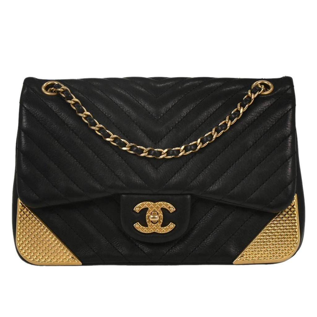 Chanel Rock The Corner Flap Bag Chevron Leather Black Leather Shoulder Bag Bag