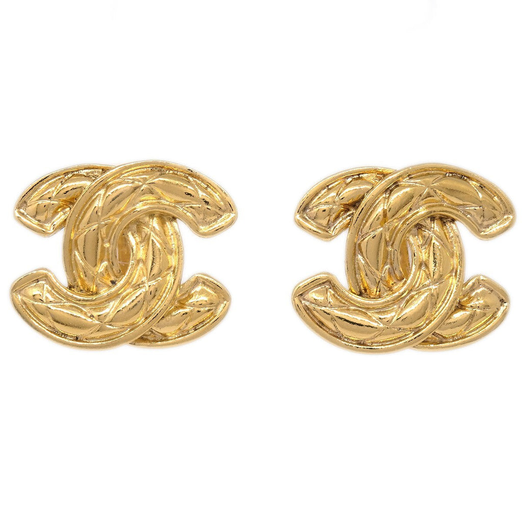 Chanel Cc Clip-On Earrings Quilted Metal Gold Gold_Plated Earrings Jewelry
