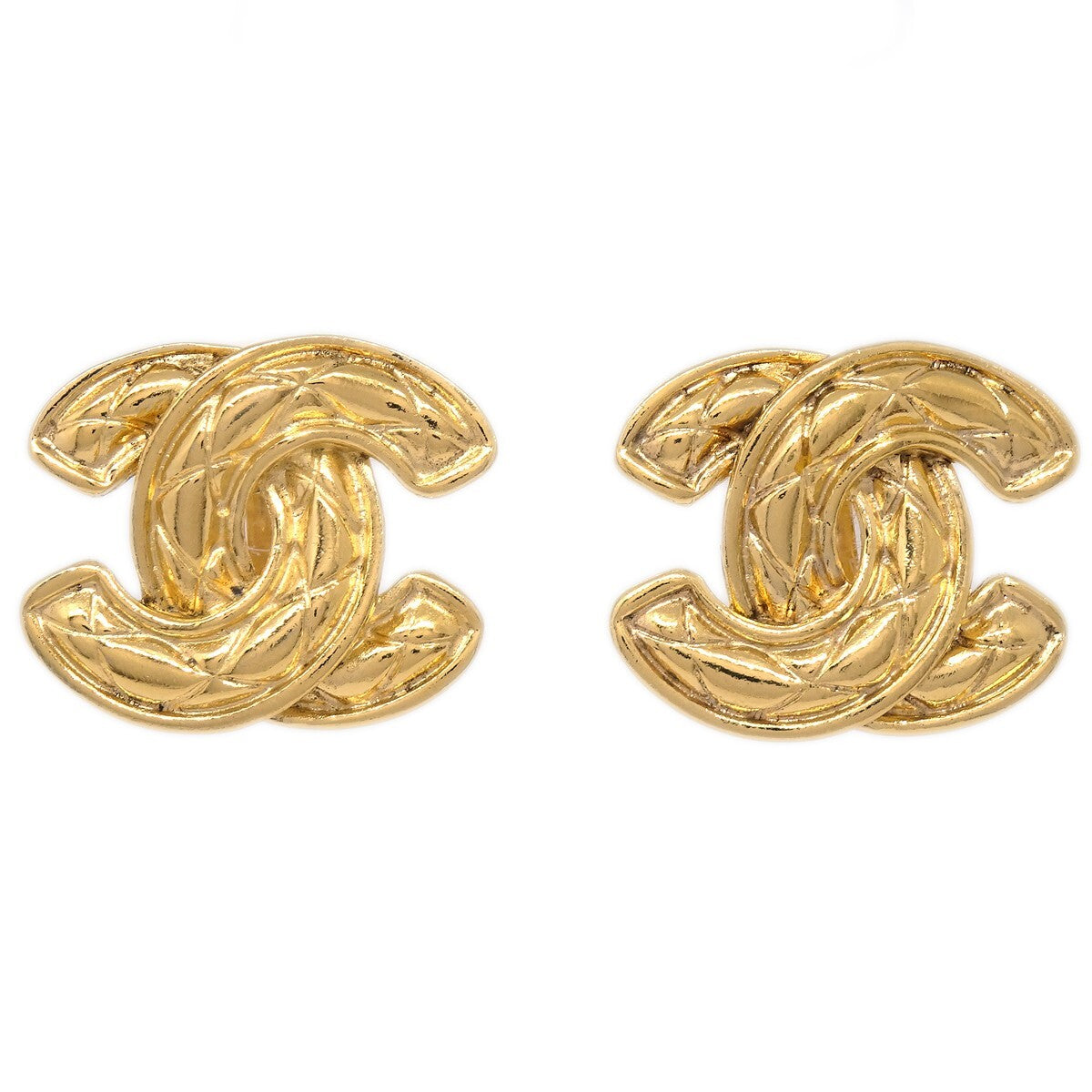 Chanel Cc Clip-On Earrings Quilted Metal Gold Gold_Plated Earrings Jewelry