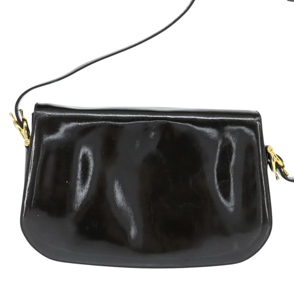 Celine Vintage Carriage Flap Clutch Leather Black Patent_Leather Shoulder Bag Bag