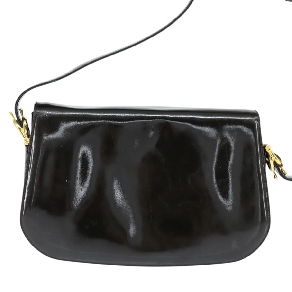 Celine Vintage Carriage Flap Clutch Leather Black Patent_Leather Shoulder Bag Bag