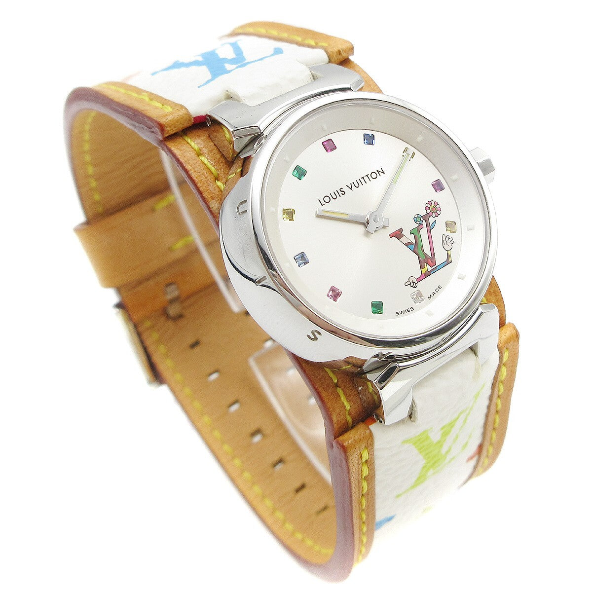 Louis Vuitton Tambour Quartz Watch Stainless Steel And Monogram Multicolor Watch