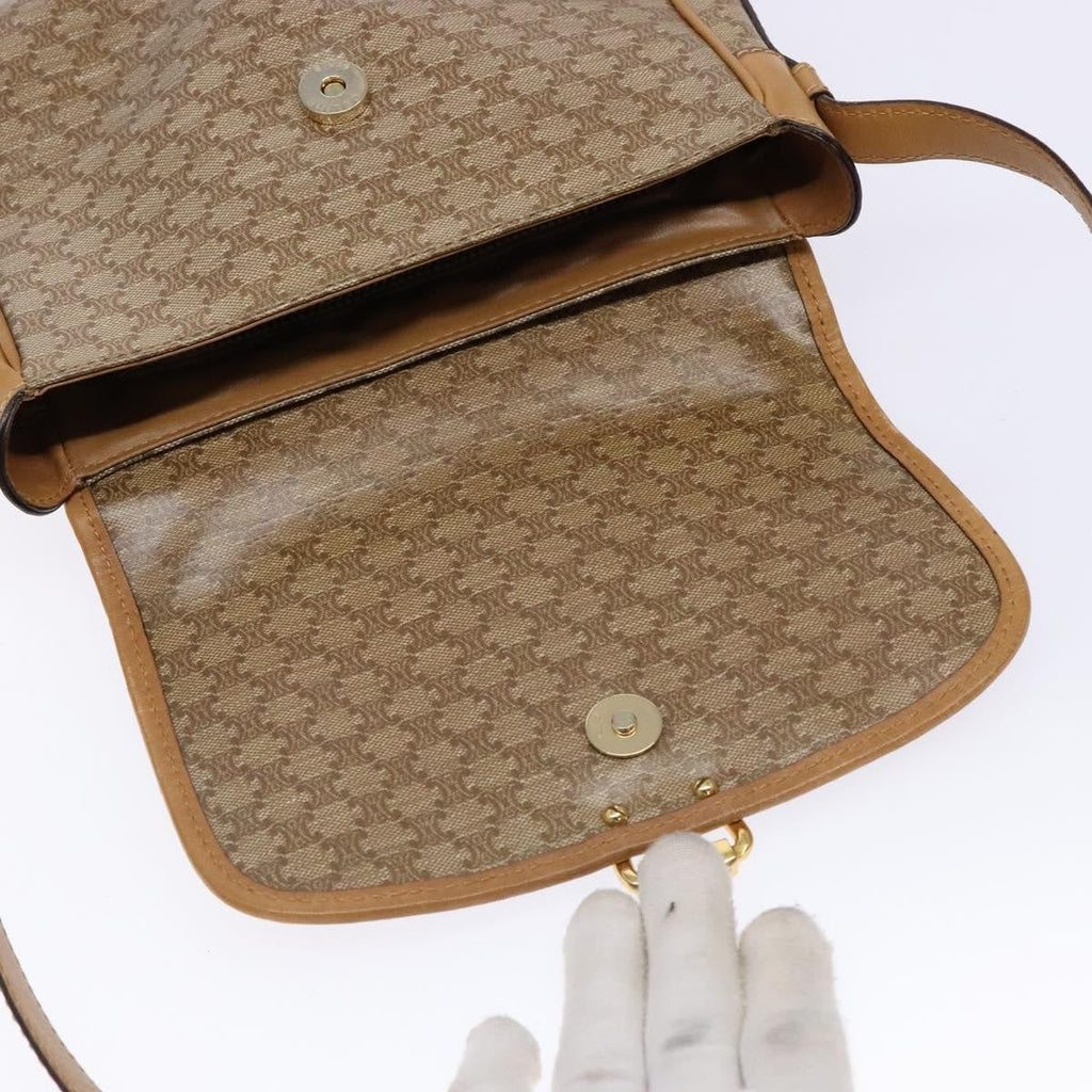 Celine Macadam Shoulder Bag Pvc Leather Beige Canvas Bag