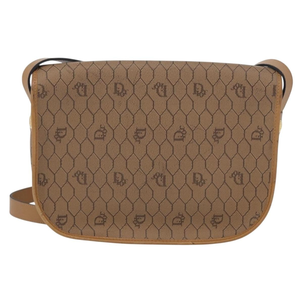 Christian Dior Vintage Honeycomb Shoulder Bag Canvas And Leather Beige Canvas Shoulder Bag Bag (Pre-Owned)