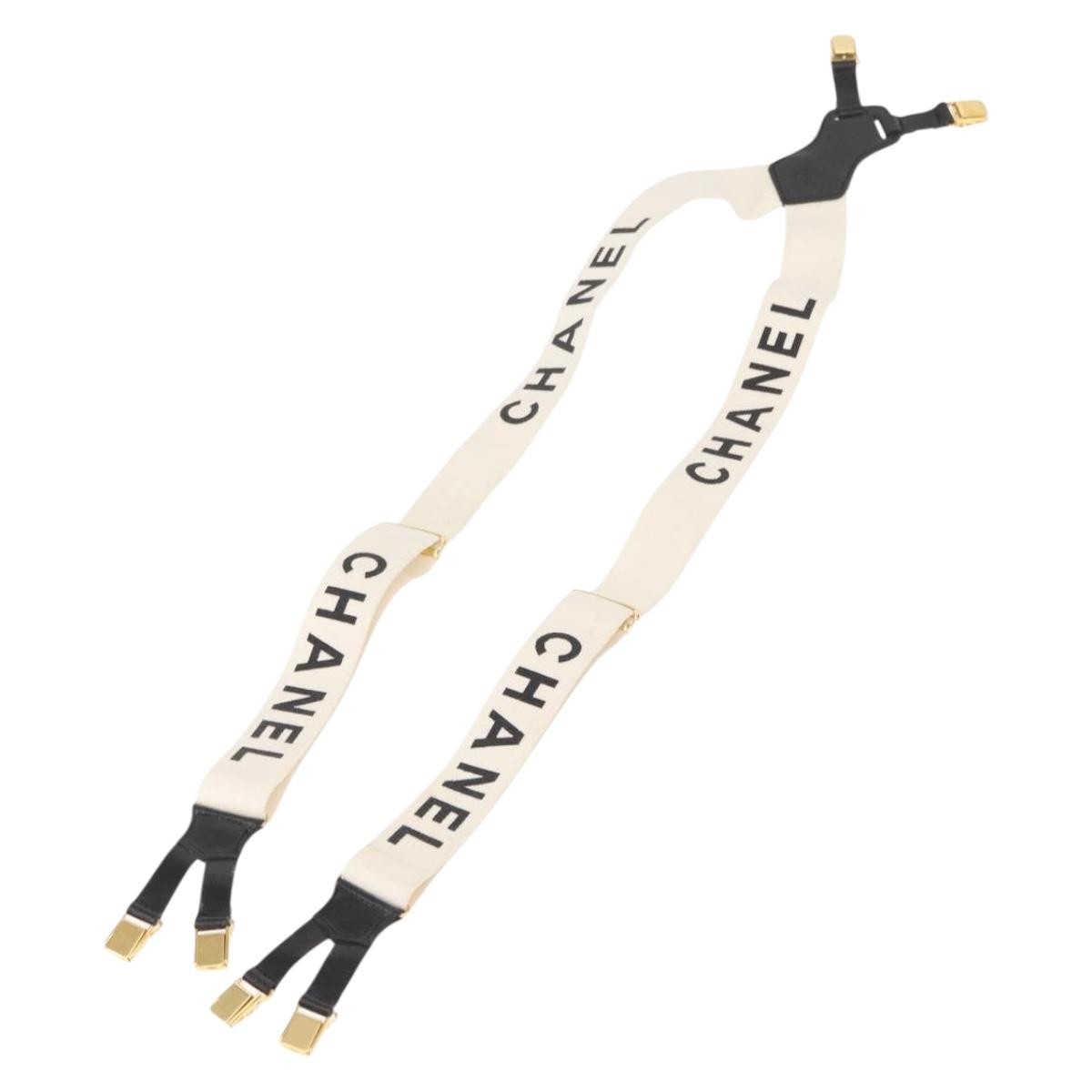 Chanel Logo Suspenders Canvas White Canvas Belts Accessory