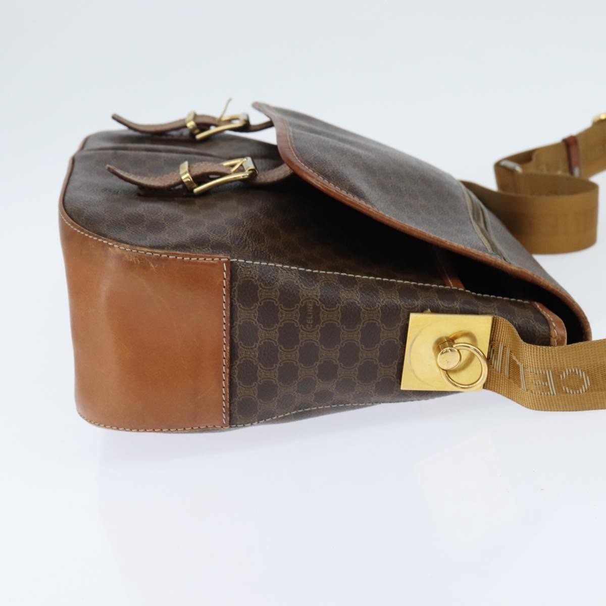 Celine Vintage Macadam Shoulder Bag Canvas And Leather Brown Canvas Shoulder Bag Bag