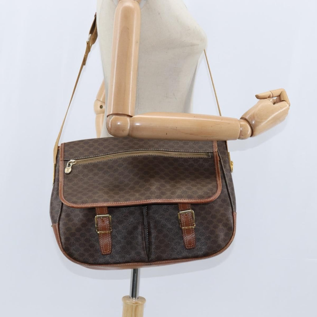 Celine Vintage Macadam Shoulder Bag Canvas And Leather Brown Canvas Shoulder Bag Bag
