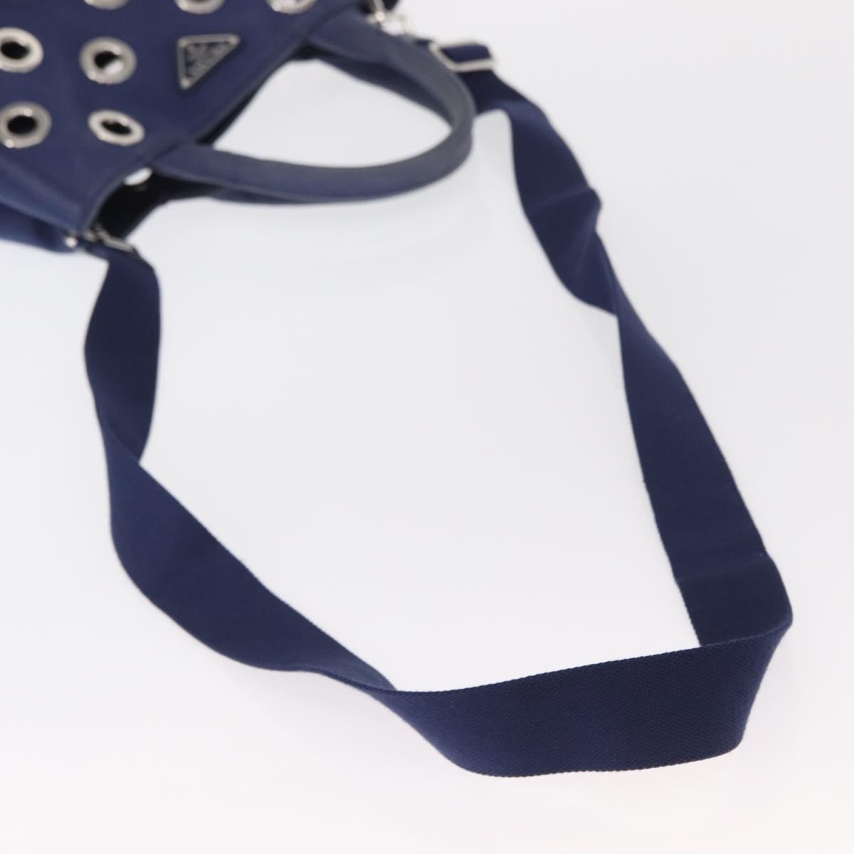 Prada Canapa Convertible Tote Grommet Embellished Canvas Blue Canvas Tote Bag Bag