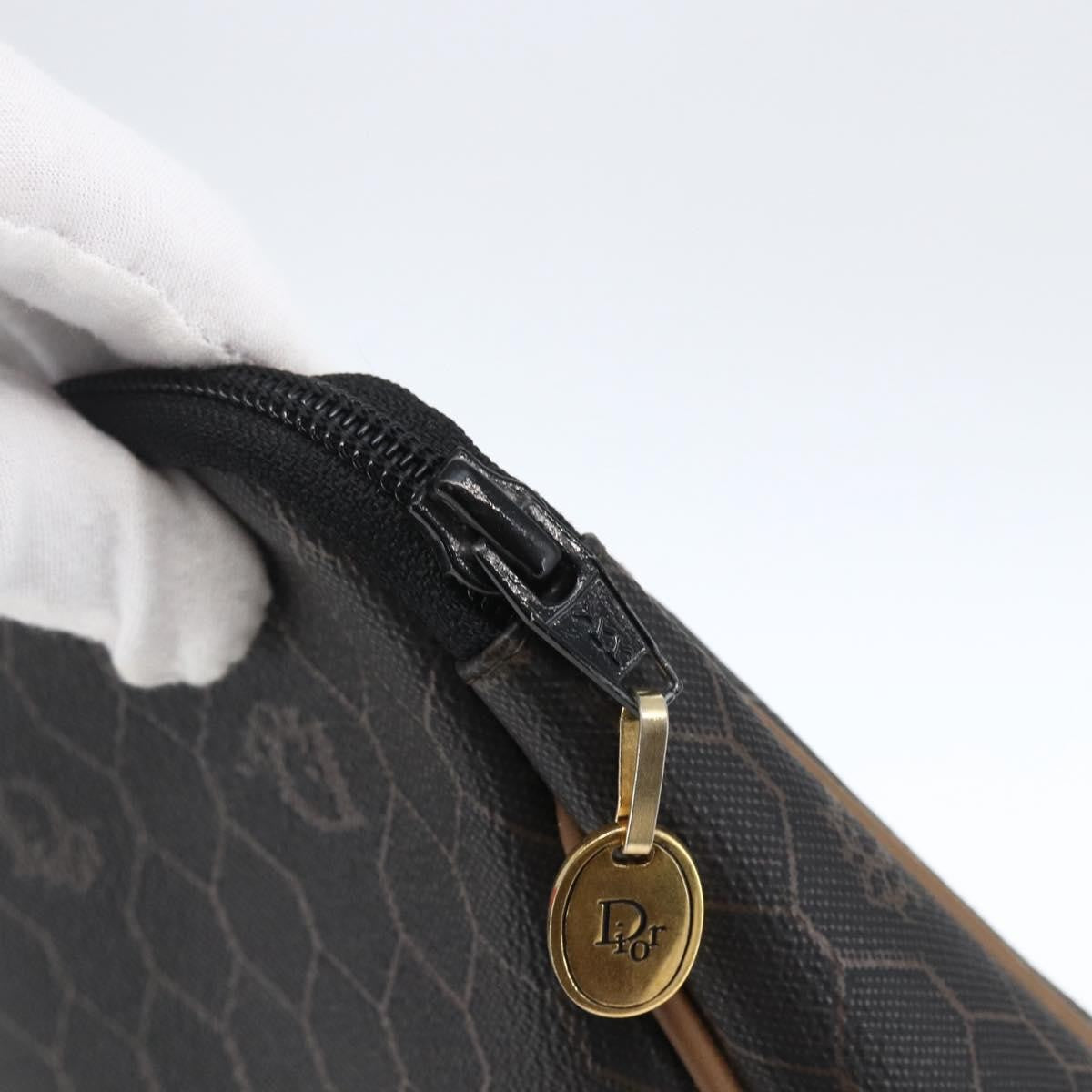 Christian Dior Vintage Honeycomb Zip Pouch Canvas And Leather Black Pvc Clutche & Pouche Bag (Pre-Owned)
