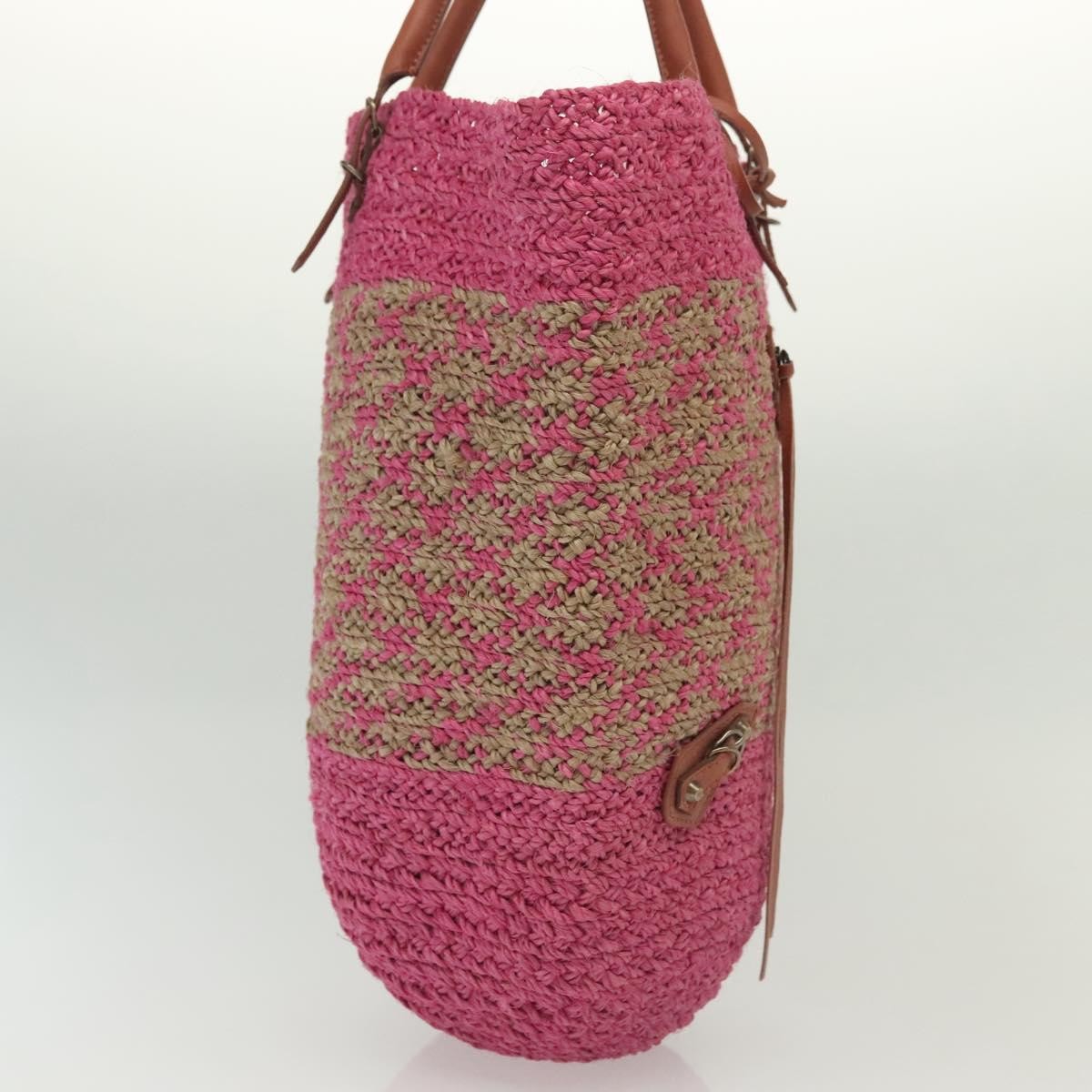 Balenciaga Panier Basket Tote Woven Raffia Pink Wood Tote Bag