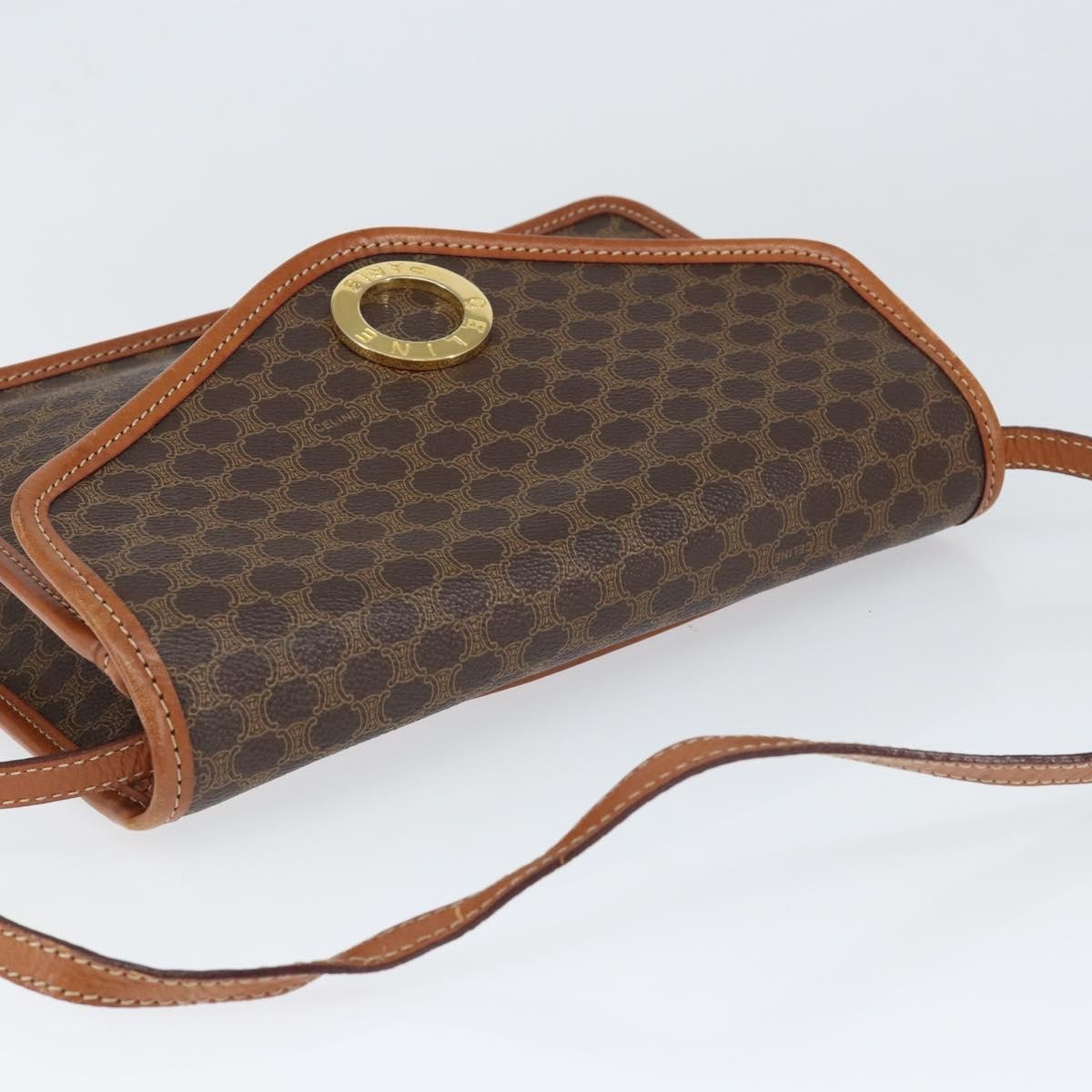 Celine Vintage Macadam Circle Logo Shoulder Bag Canvas And Leather Brown Canvas Shoulder Bag Bag