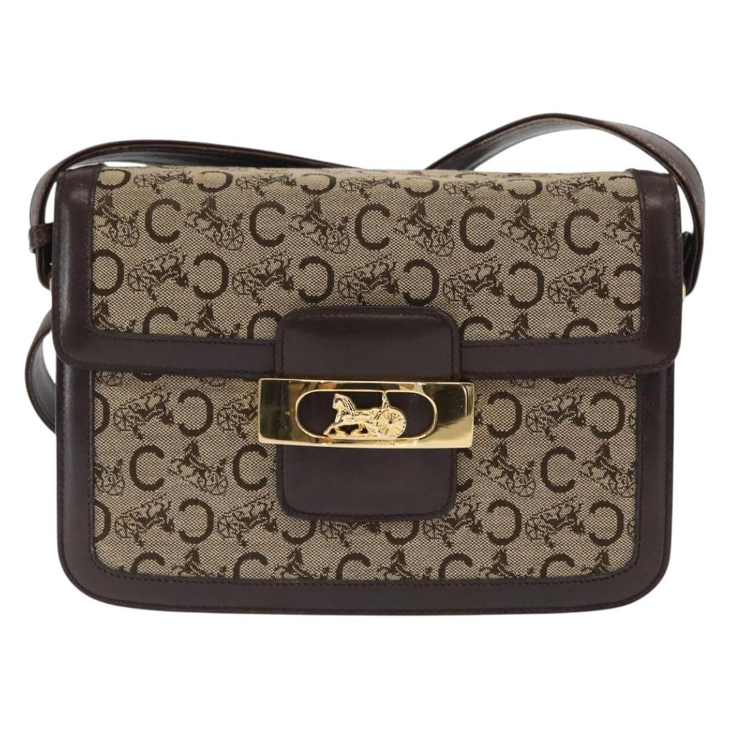 Celine Vintage Horse Carriage C Macadam Shoulder Bag Canvas And Leather Beige Canvas Shoulder Bag Bag