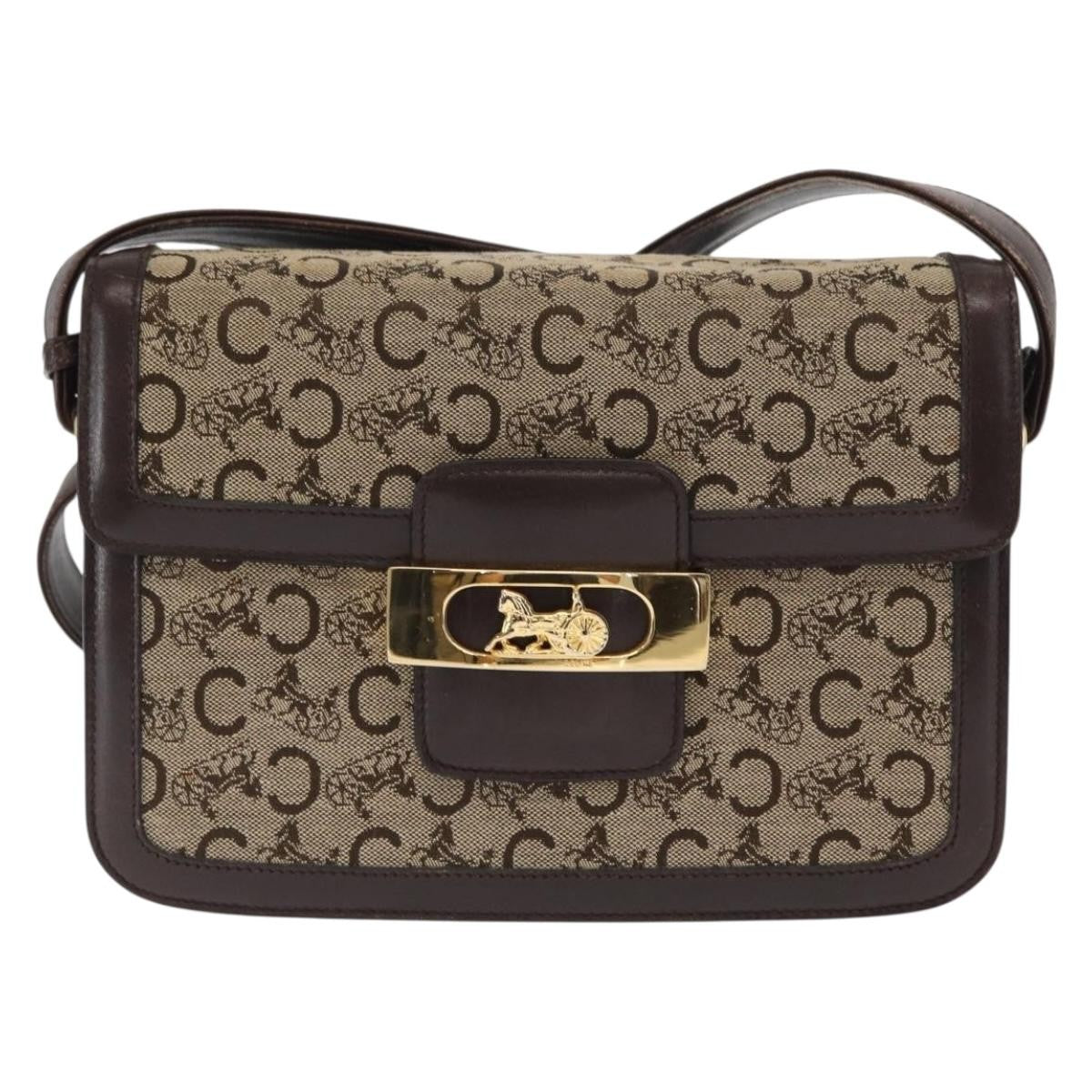 Celine Vintage Horse Carriage C Macadam Shoulder Bag Canvas And Leather Beige Canvas Shoulder Bag Bag