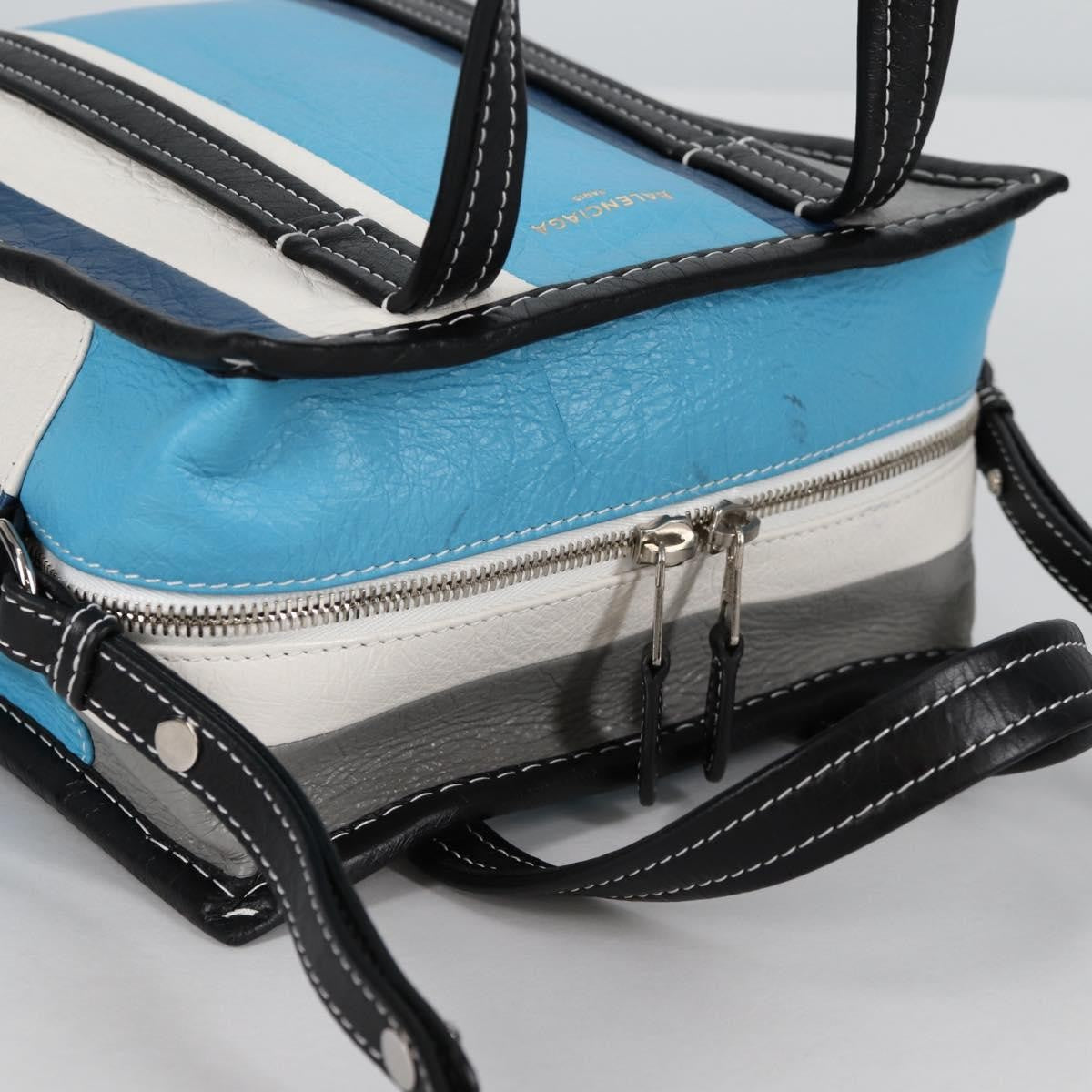 Balenciaga Bazar Convertible Tote Striped Leather Blue Leather Tote Bag