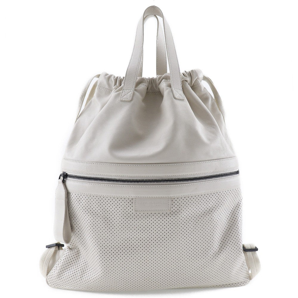 Bottega Veneta Drawstring Backpack Perforated Leather Beige Calfskin Backpack Bag