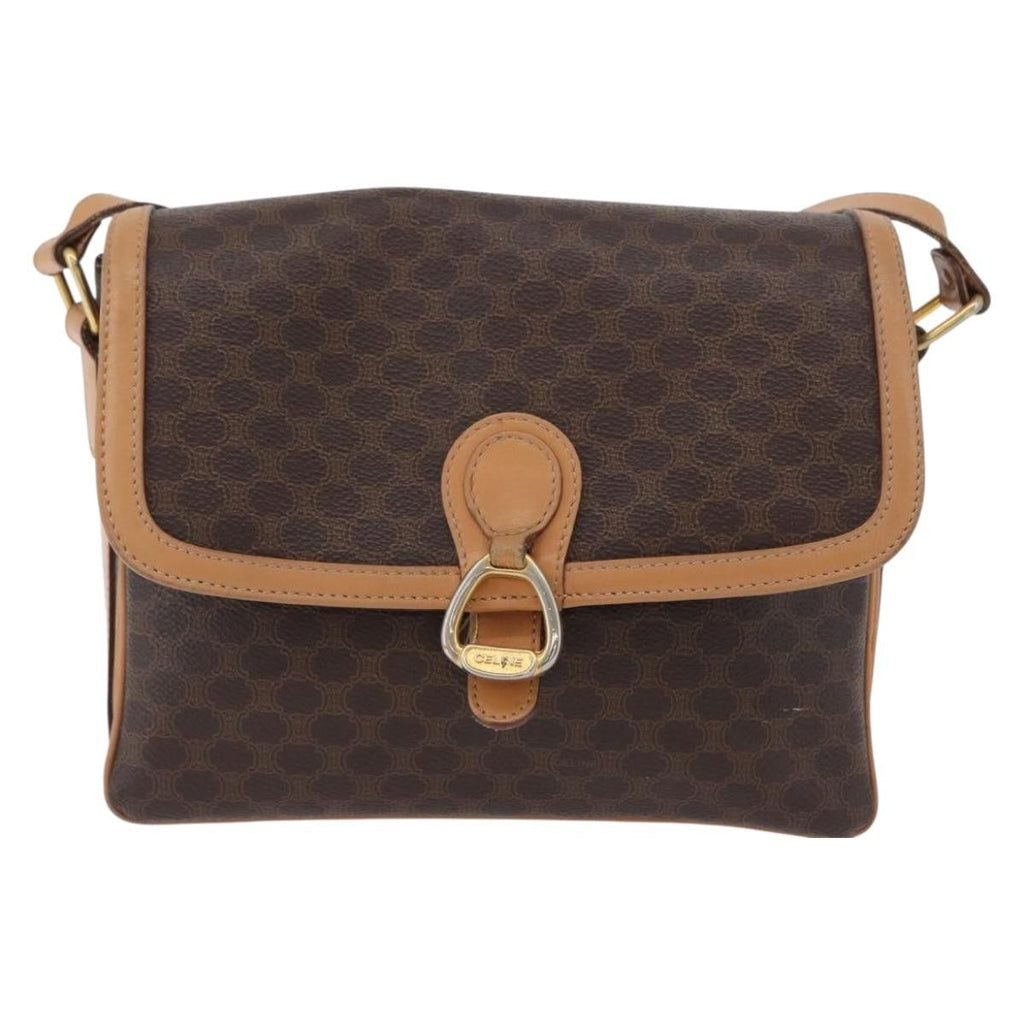 Celine Vintage Macadam Shoulder Bag Canvas And Leather Brown Canvas Shoulder Bag Bag