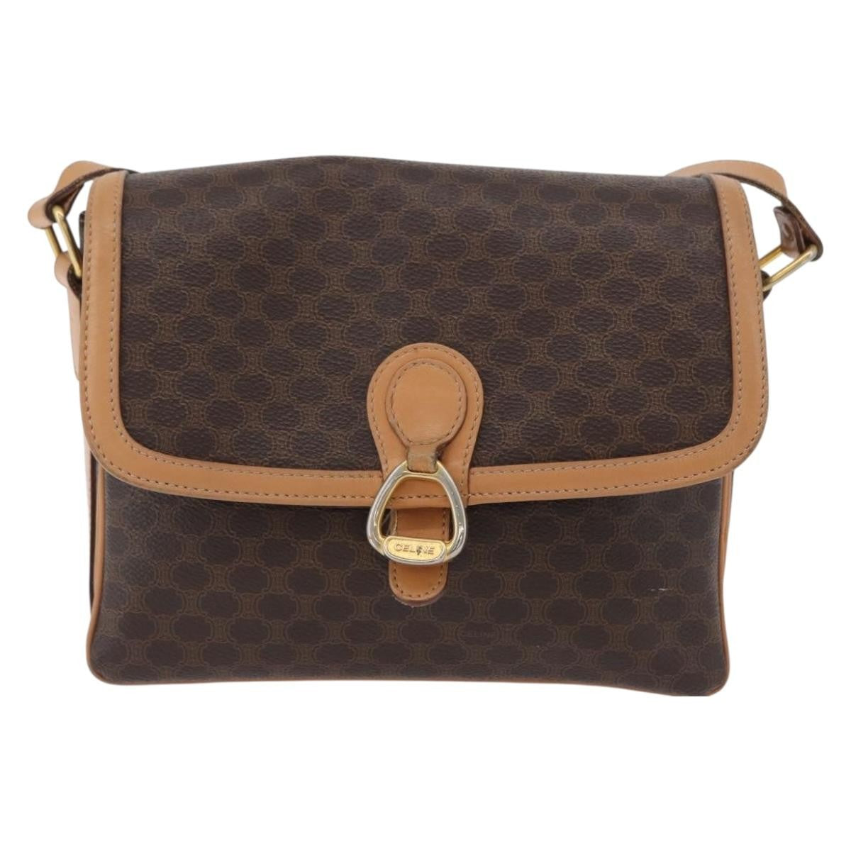 Celine Vintage Macadam Shoulder Bag Canvas And Leather Brown Canvas Shoulder Bag Bag