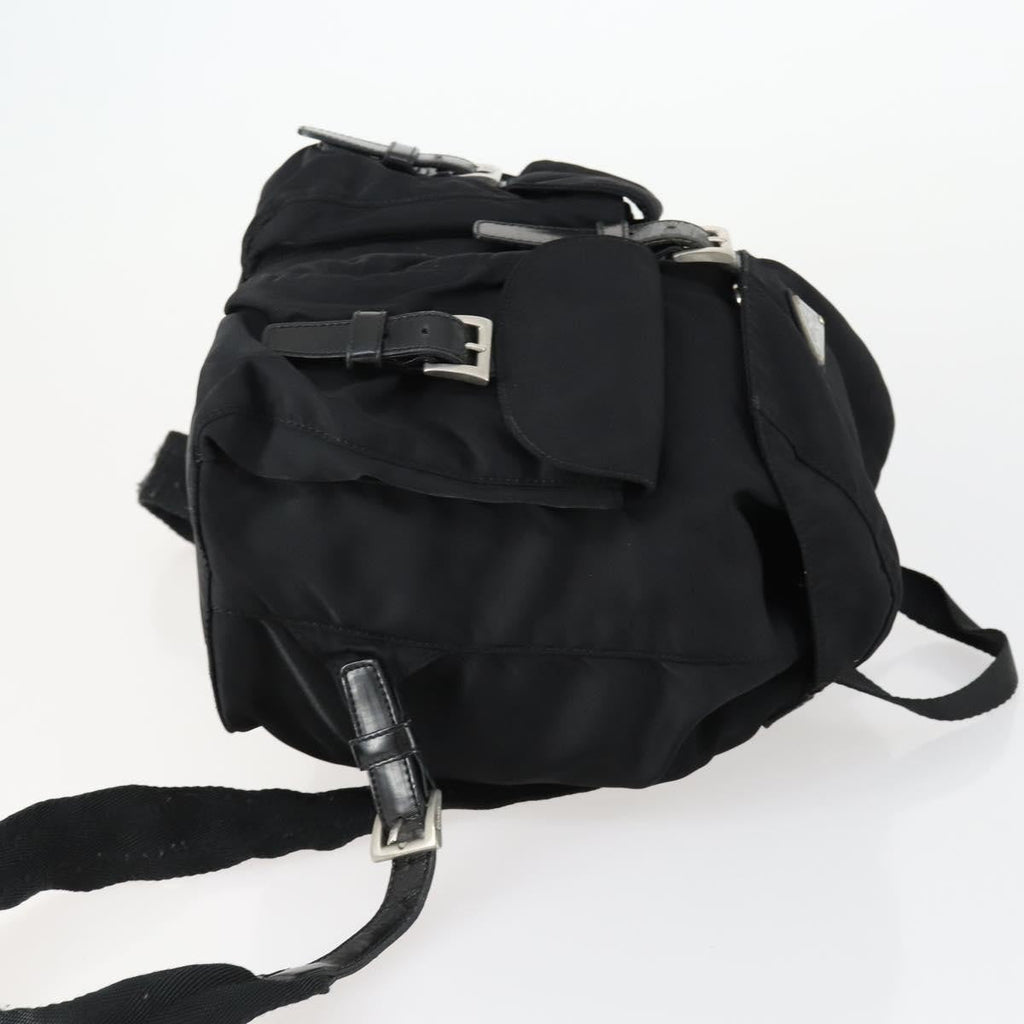 Prada Vela Double Front Pocket Backpack Tessuto With Saffiano Leather Black Nylon Backpack Bag