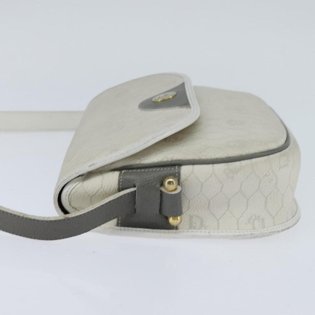 Christian Dior Vintage Honeycomb Flap Crossbody Bag Canvas And Leather White Canvas Shoulder Bag Bag (Pre-Owned)