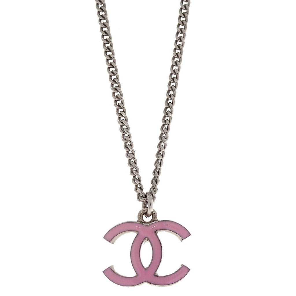 Chanel Vintage Cc Pendant Long Necklace Metal Silver Metal Necklace Jewelry