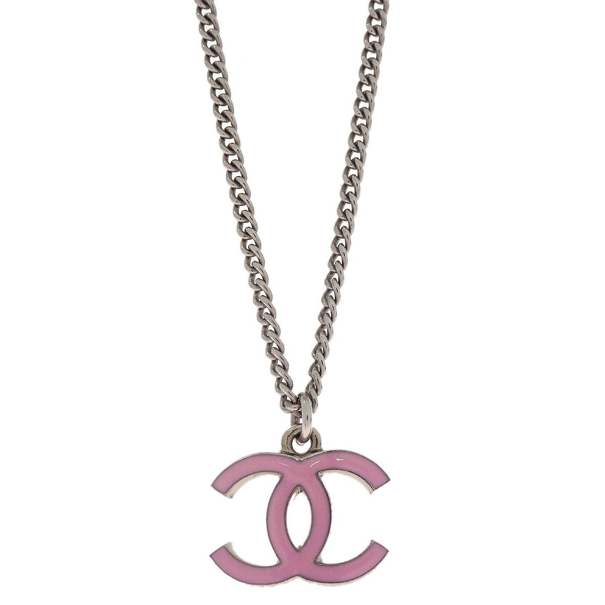 Chanel Vintage Cc Pendant Long Necklace Metal Silver Metal Necklace Jewelry