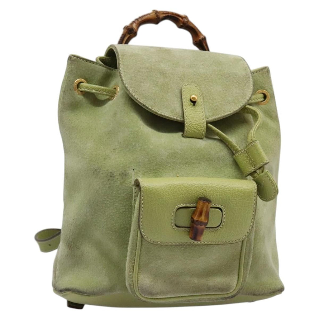 Gucci Gucci Bamboo Backpack Daim Green Suede Backpack Bag (Pre-Owned)