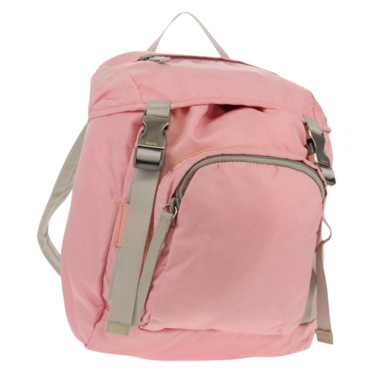 Prada Double Buckle Backpack Tessuto Pink Nylon Backpack Bag