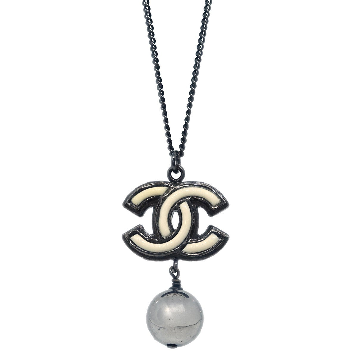 Chanel Cc Pearl Drop Necklace Metal With Pearls Black Metal Necklace Jewelry