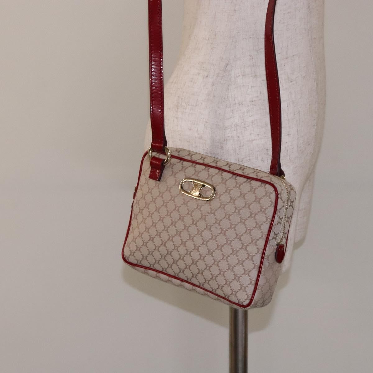 Celine Vintage Macadam Shoulder Bag Canvas Beige Canvas Shoulder Bag Bag
