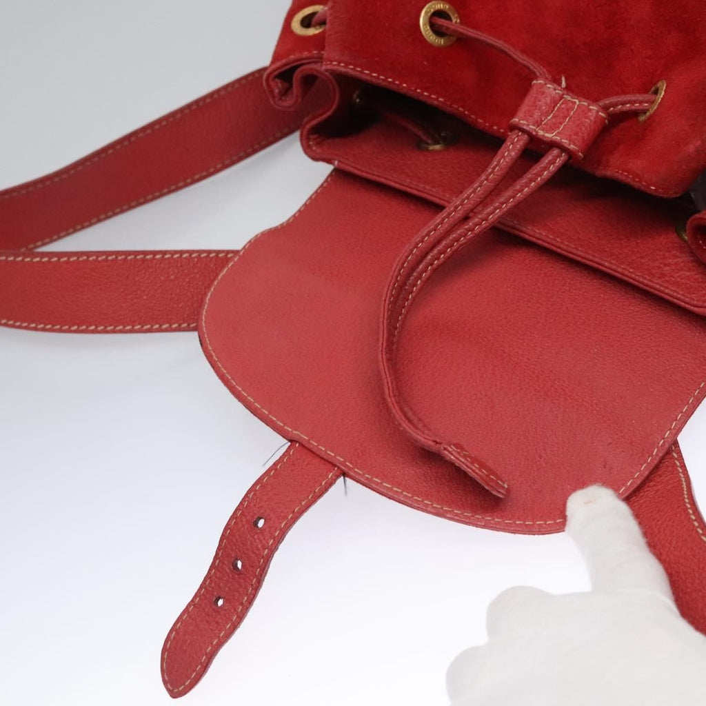 Gucci Vintage Bamboo Backpack Suede And Leather Red Suede Backpack Bag (Pre-Owned)