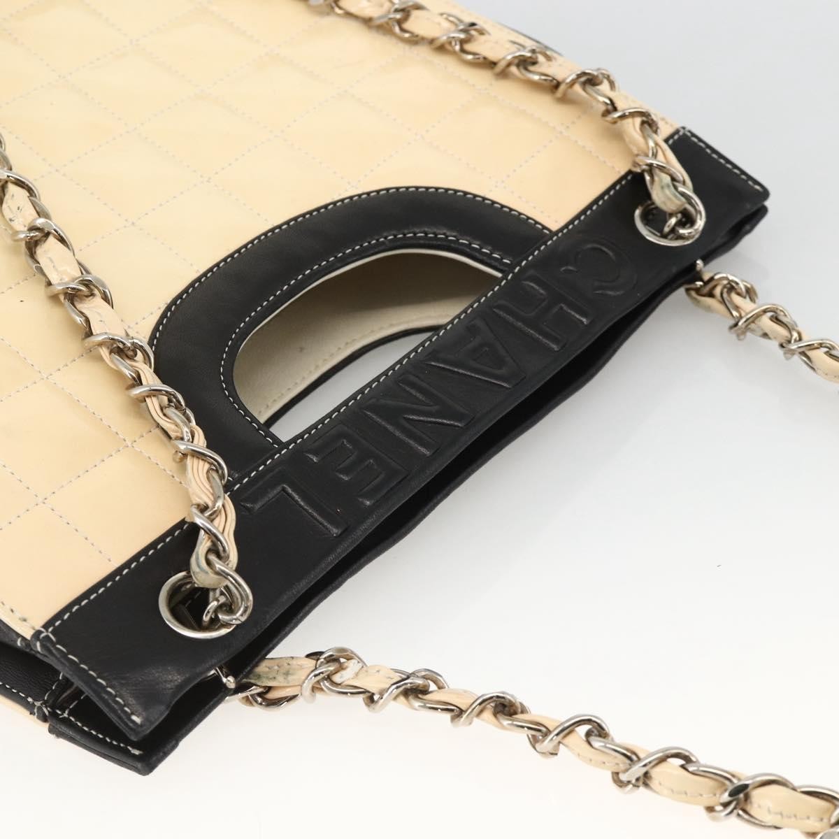 Chanel Chocolate Bar Shopping Tote Quilted Patent Beige Patent_Leather Shoulder Bag Bag