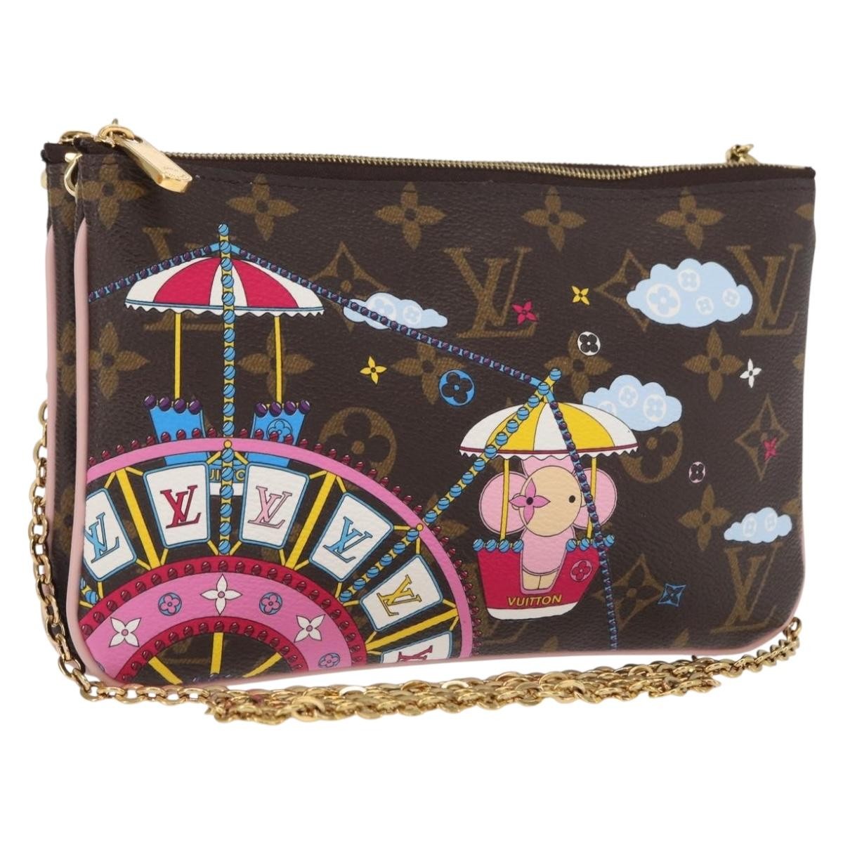 Louis Vuitton Double Zip Pochette Limited Edition Vivienne Xmas Monogram Canvas Brown Canvas Clutche & Pouche Bag