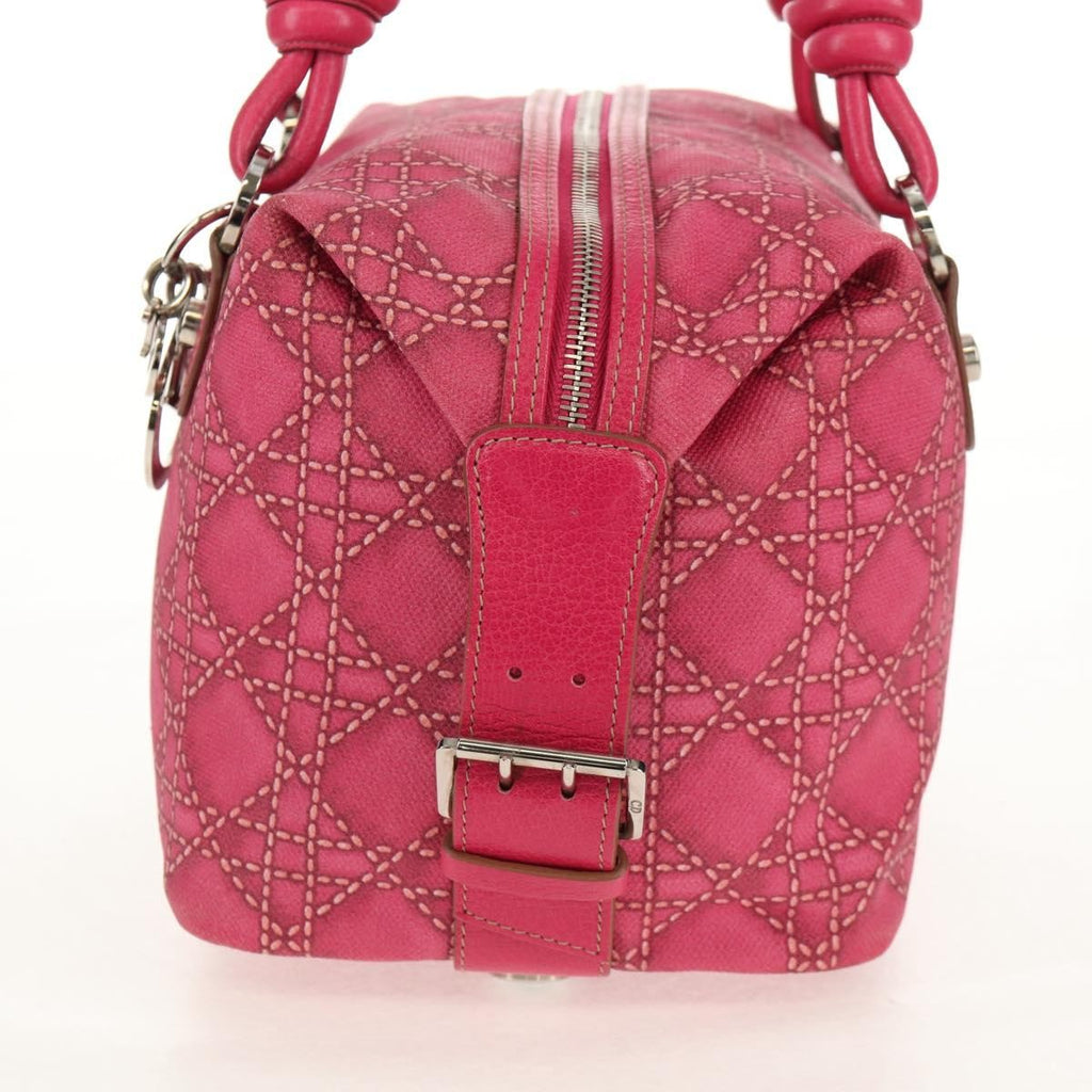 Christian Dior Cannage Handbag Canvas Pink Canvas Handbag (Pre-Owned)