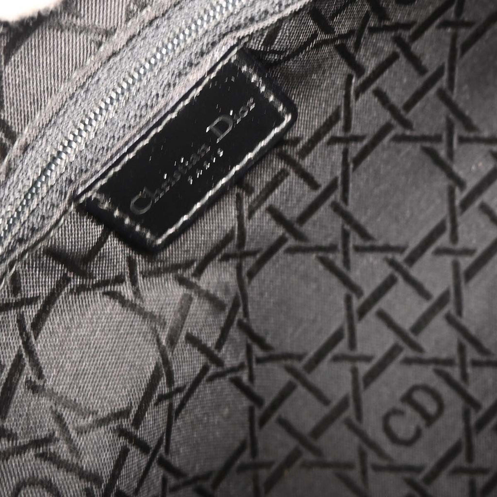 Christian Dior Vintage Lady Dior Bag Houndstooth Canvas Black Canvas Handbag (Pre-Owned)