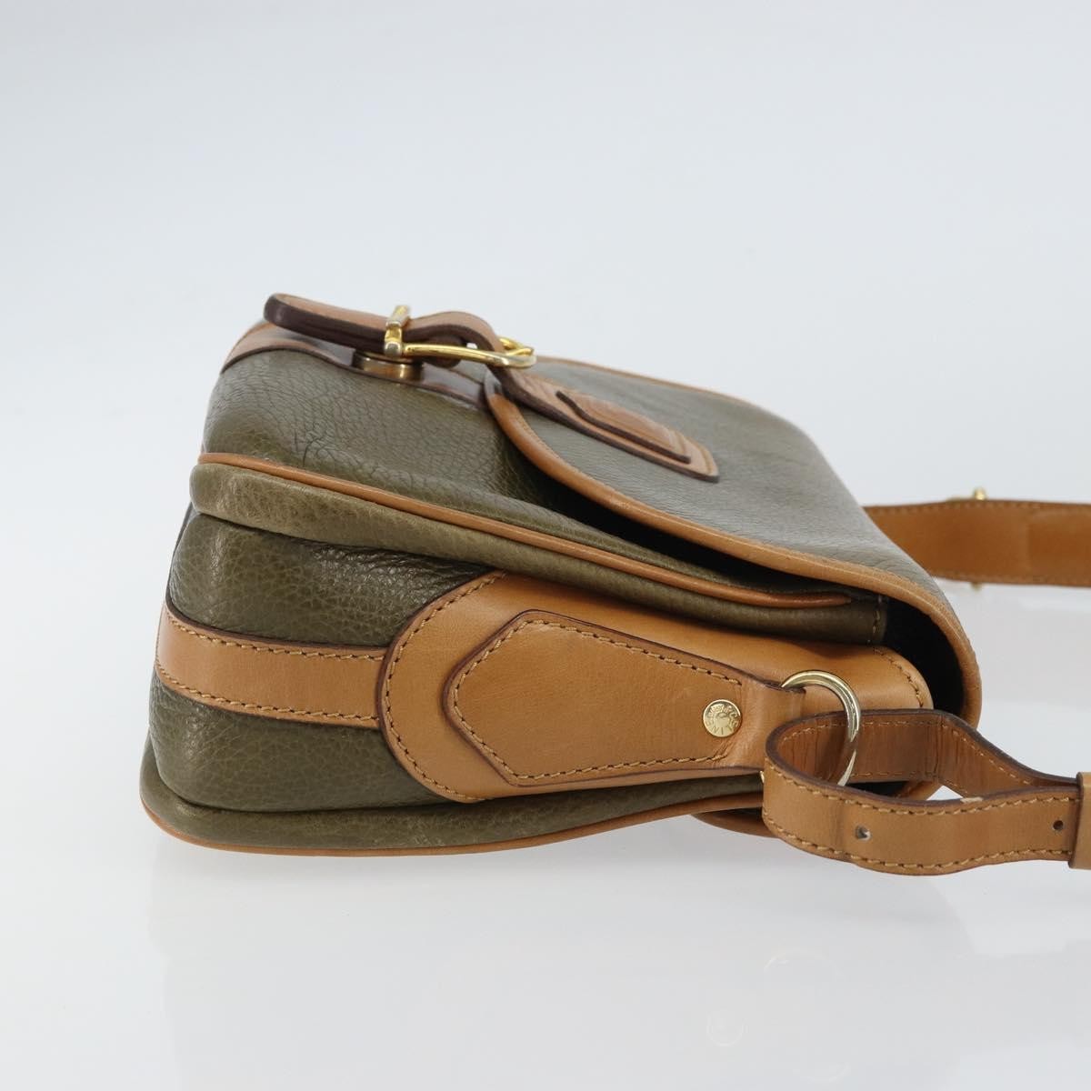 Celine Vintage Shoulder Bag Leather Khaki Leather Shoulder Bag Bag