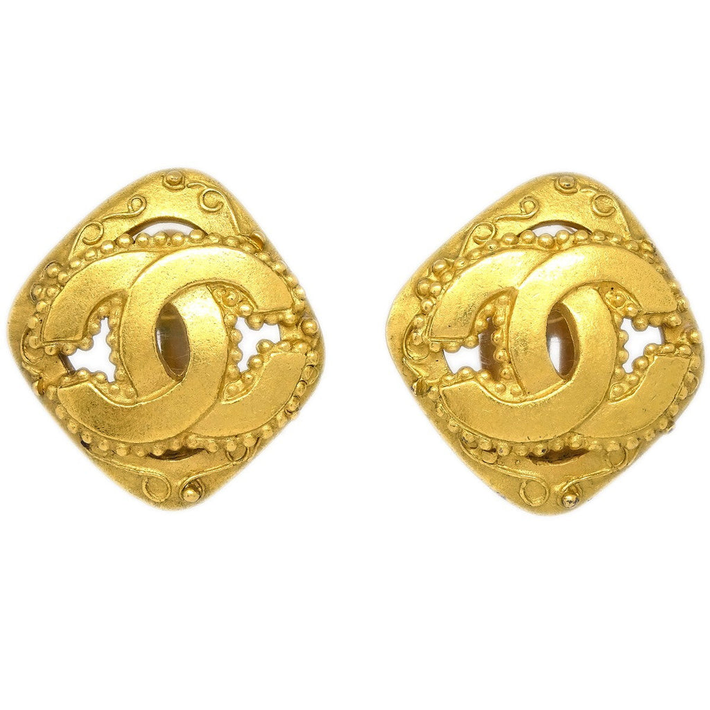 Chanel Cc Rhombus Clip-On Earrings Metal Gold Gold_Plated Earrings Jewelry