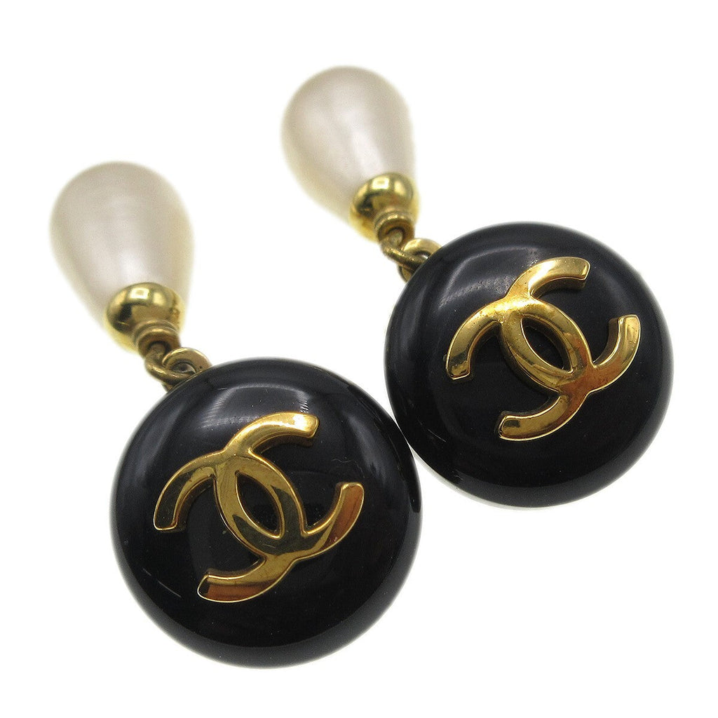 Chanel Cc Dangle Earrings Metal With Faux Pearl Gold Gold_Plated Earrings Jewelry