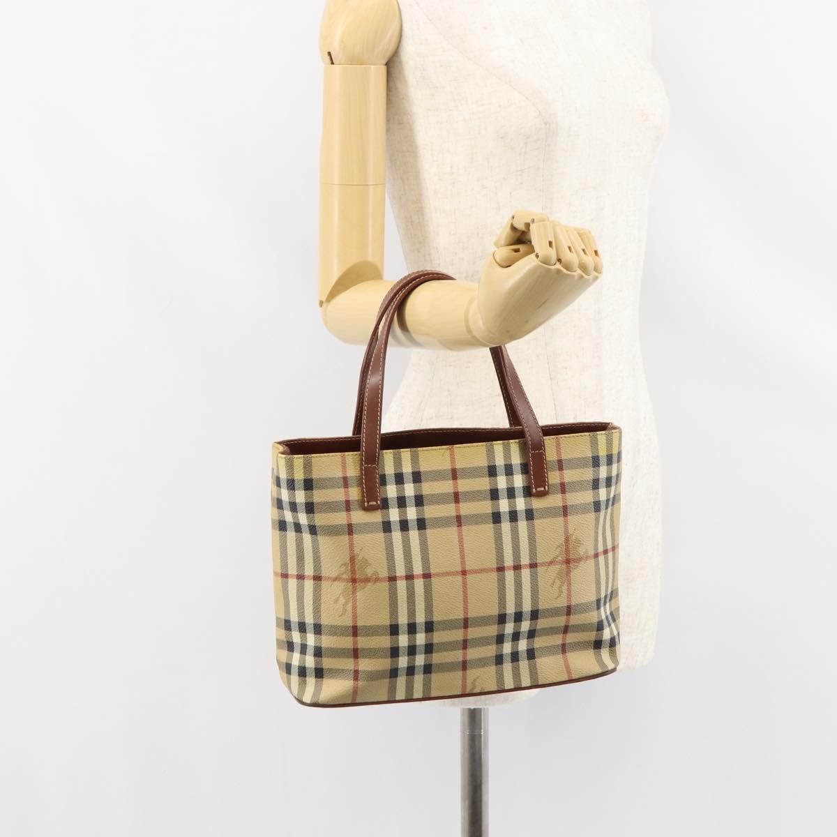 Burberry Top Handle Tote Haymarket Coated Canvas Beige Canvas Handbag