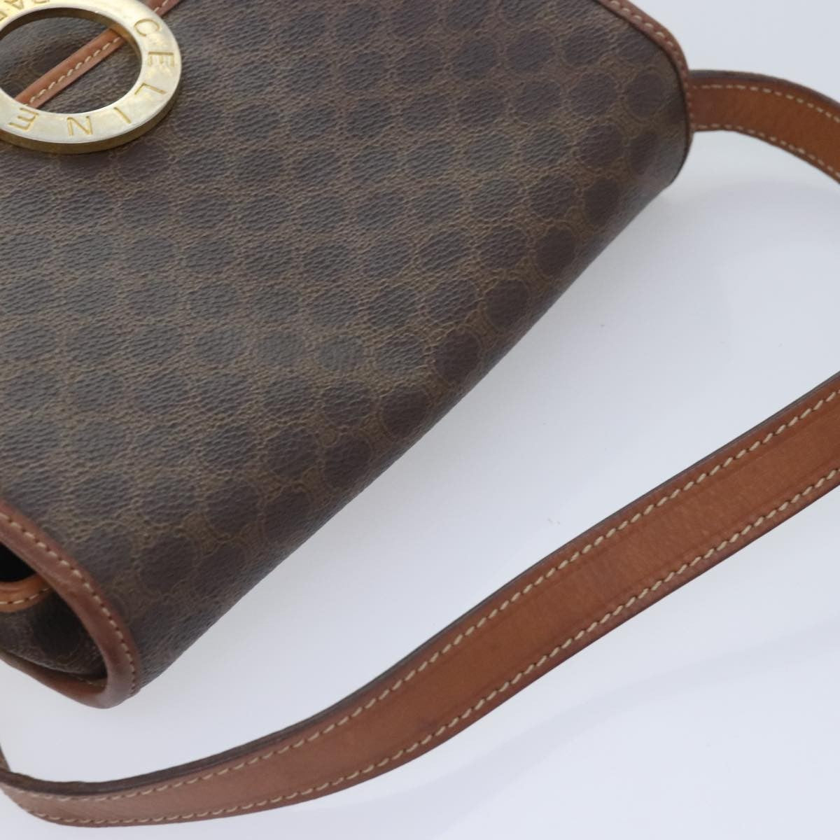 Celine Vintage Macadam Circle Logo Shoulder Bag Canvas And Leather Brown Canvas Shoulder Bag Bag