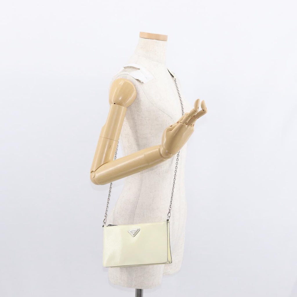 Prada Chain Crossbody Bag Vernice Saffiano Leather White Leather Shoulder Bag Bag