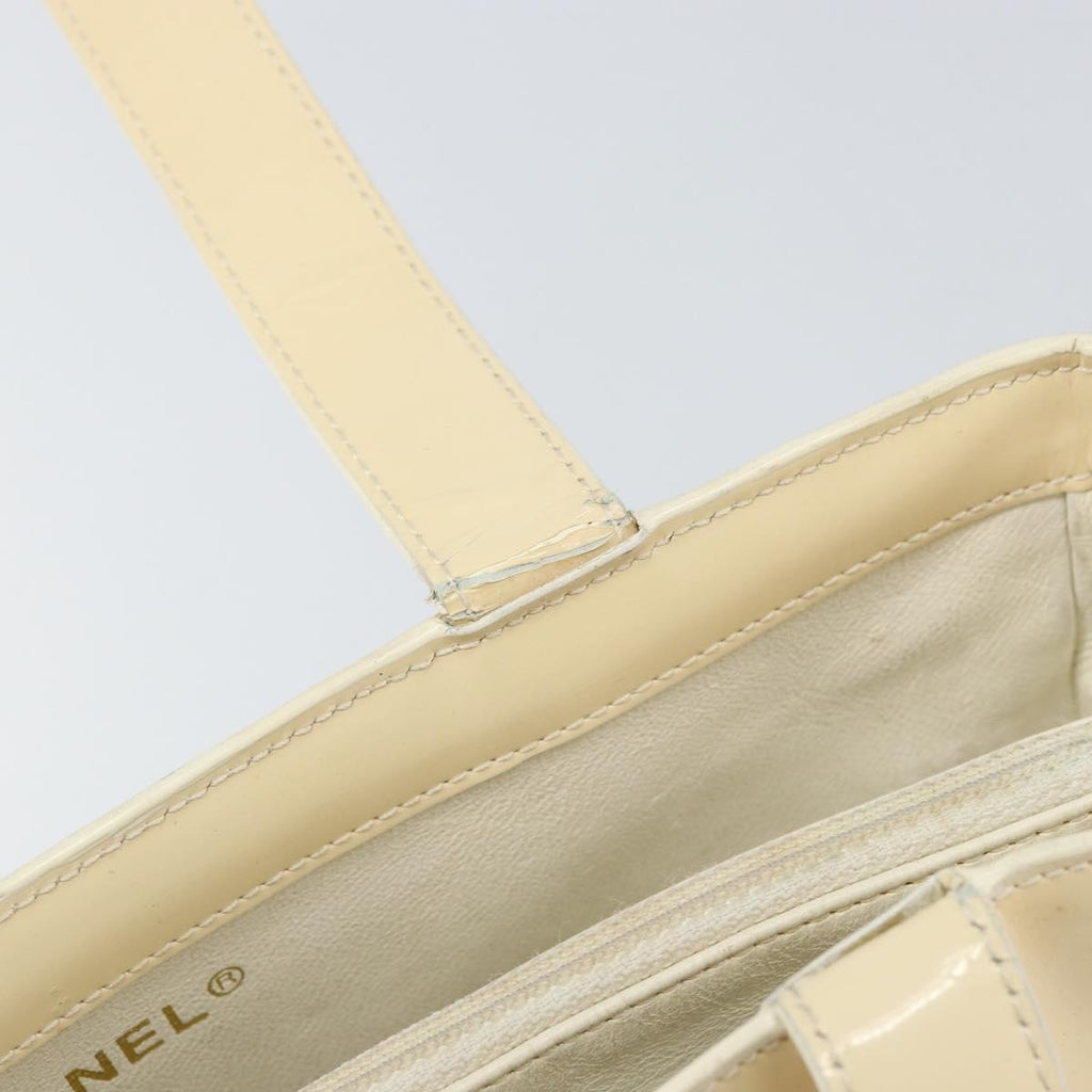 Chanel Vintage Embossed Logo Shoulder Bag Patent Beige Patent_Leather Tote Bag Bag