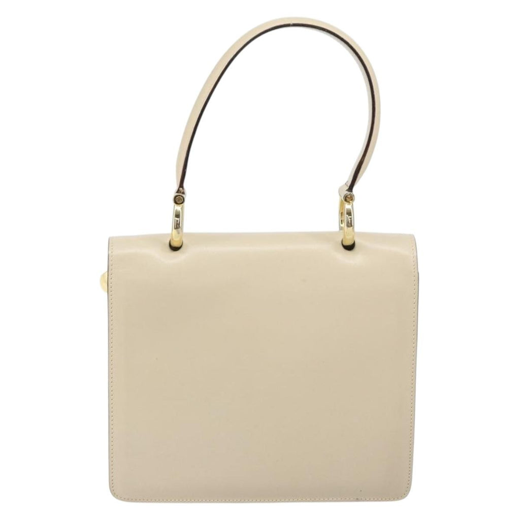 Celine Vintage Top Handle Bag Glazed Leather Ecru Leather Handbag