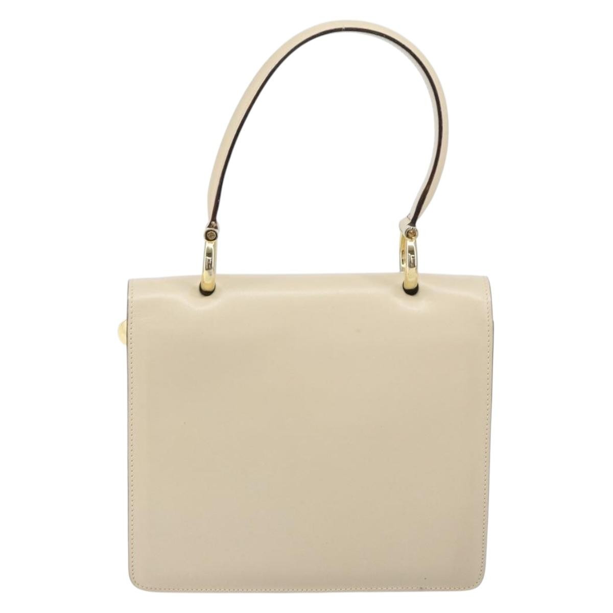 Celine Vintage Top Handle Bag Glazed Leather Ecru Leather Handbag