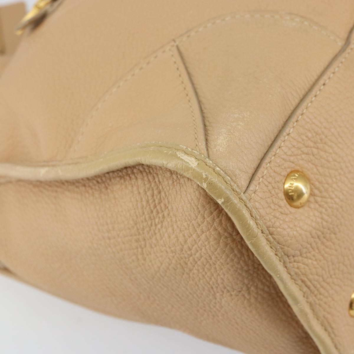 Prada Front Zip Convertible Satchel Cervo Leather Beige Leather Handbag