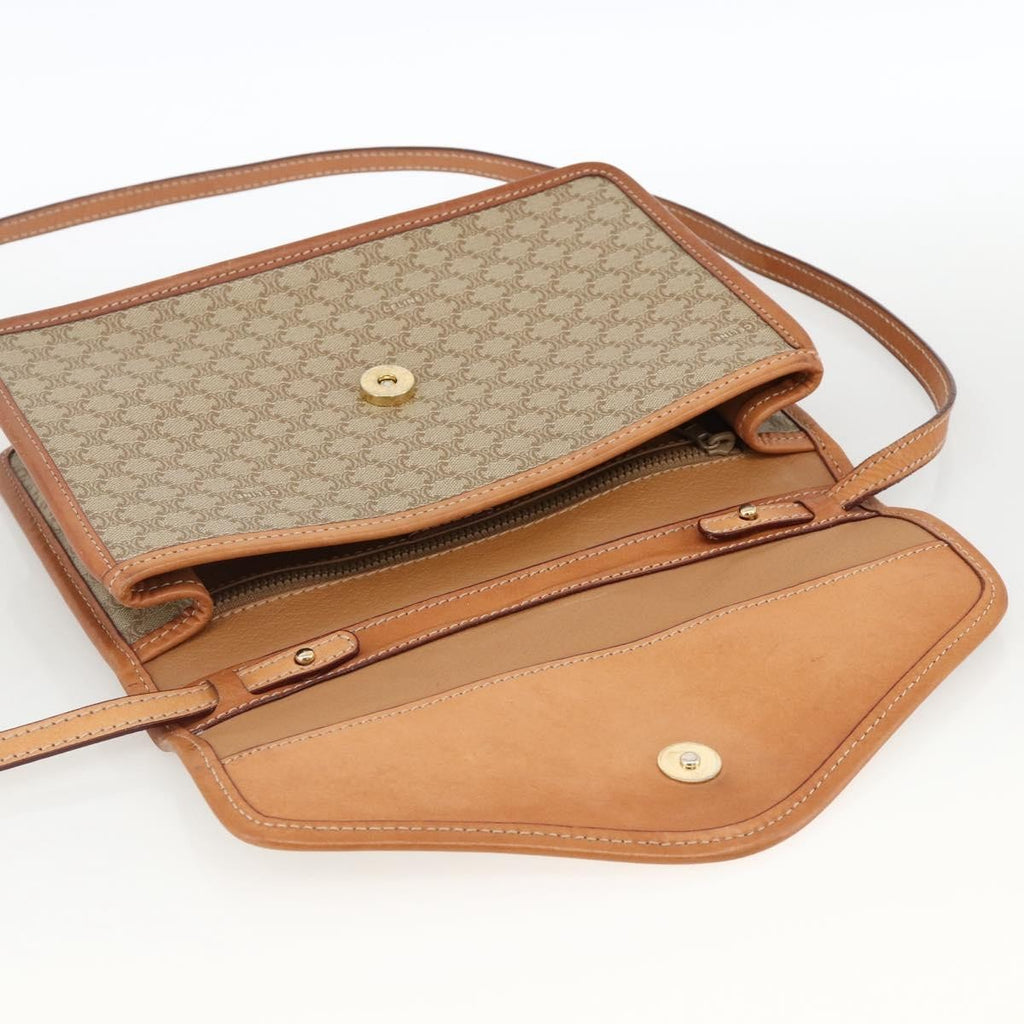 Celine Vintage Macadam Circle Logo Shoulder Bag Canvas And Leather Beige Canvas Shoulder Bag Bag